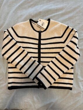Mango Black & Cream Striped Zip Up Cardigan